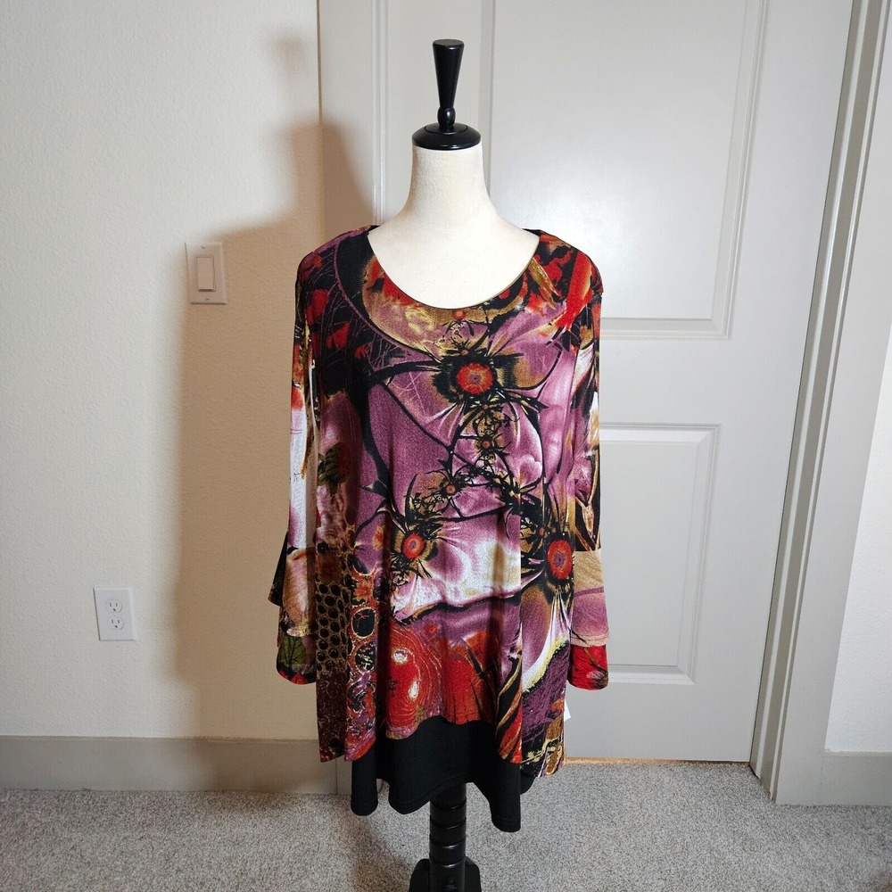 NWT Calessa Top Blouse Women 3X Geometric Print Lined Stretch Ruffle Sleeve